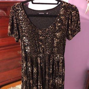 Cheetah print velvet mini dress
